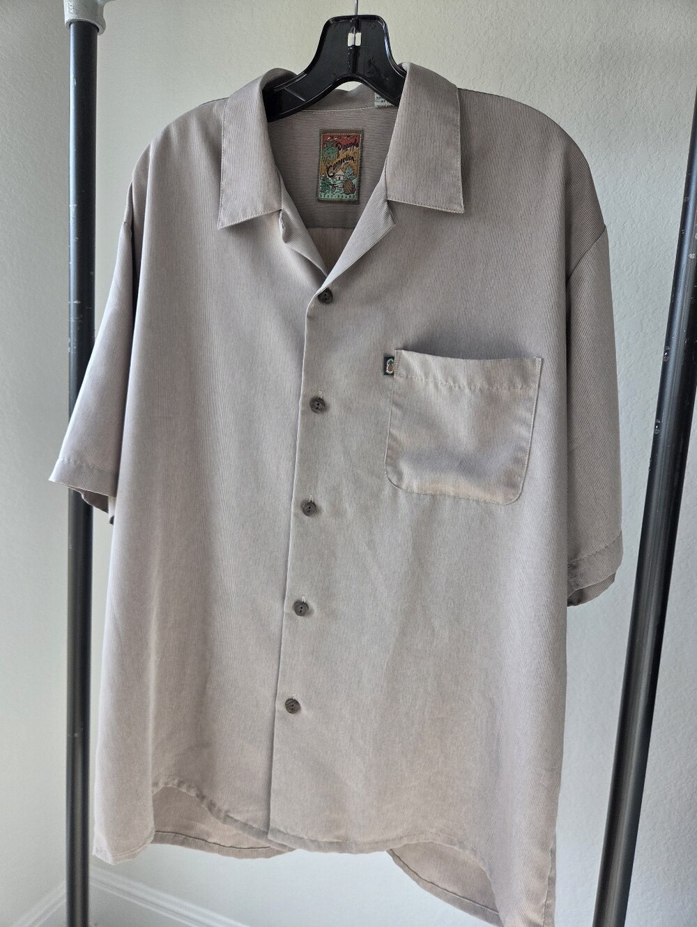 Vintage Pineapple Connection Men's Light Brown Casual Button-Down Shirt